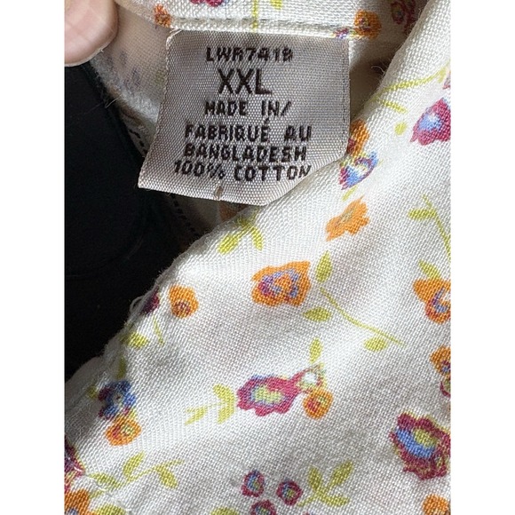 Women's XXL Western Wrangler Pearl Snap Shirt Floral White Pink Orange Cotton - Picture 6 of 9